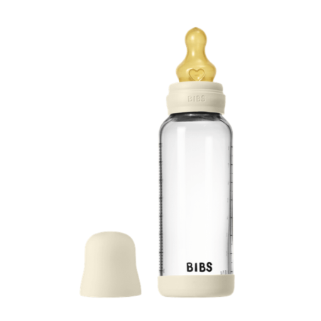 Μπιμπερό Γυάλινο Στρογγυλή Θηλή Latex 240 ml Μεσαίας Ροής Bibs Ivory