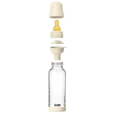 Μπιμπερό Γυάλινο Στρογγυλή Θηλή Latex 240 ml Μεσαίας Ροής Bibs Ivory