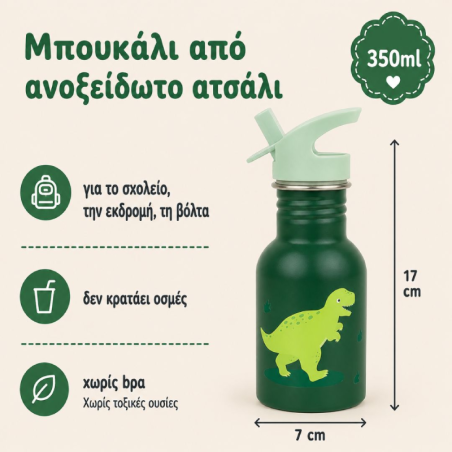 Μπουκάλι Ανοξείδωτο Ατσάλι Α Little Lovely Company Dinosaur 350ml DBSMDI112