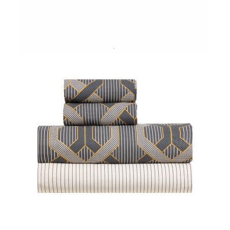 Σετ Σεντόνια Υπέρδιπλα 4 Τεμαχίων Kentia Alexei 15 Grey-Black-Mustard-Off White 240x270