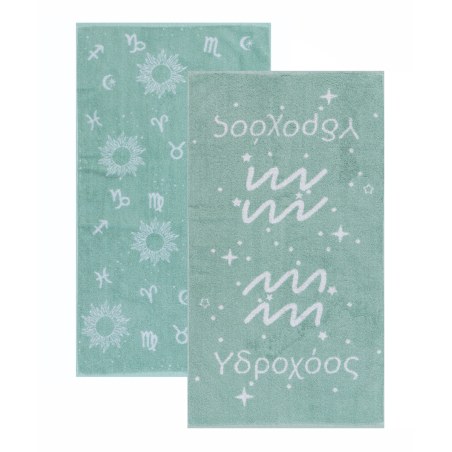 Σετ Πετσέτες Προσώπου 2 Τεμαχίων Kentia Astrology-Idrohoos Light Blue-Ecru 50X90