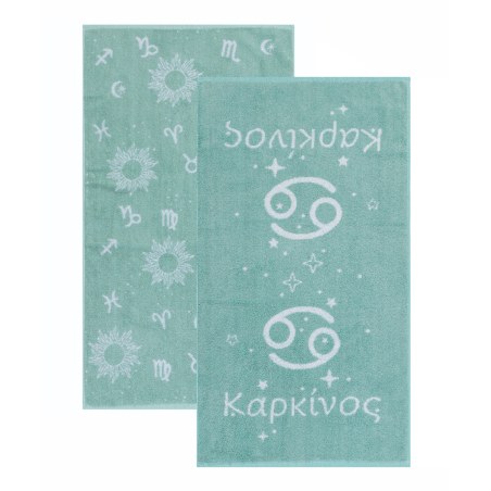 Σετ Πετσέτες Προσώπου 2 Τεμαχίων Kentia Astrology-Karkinos Light Blue-Ecru 50X90