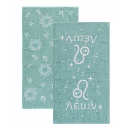 Σετ Πετσέτες Προσώπου 2 Τεμαχίων Kentia Astrology-Leon Light Blue-Ecru 50X90