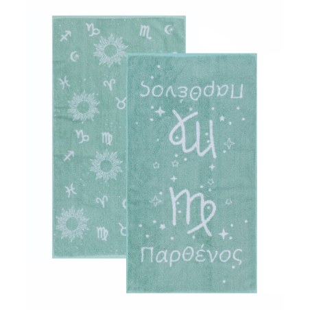 Σετ Πετσέτες Προσώπου 2 Τεμαχίων Kentia Astrology-Parthenos Light Blue-Ecru 50X90