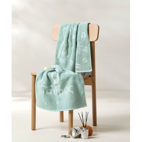 Σετ Πετσέτες Προσώπου 2 Τεμαχίων Kentia Astrology-Tavros Light Blue-Ecru 50X90
