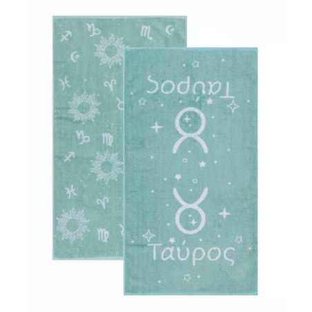 Σετ Πετσέτες Προσώπου 2 Τεμαχίων Kentia Astrology-Tavros Light Blue-Ecru 50X90