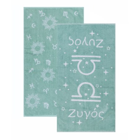 Σετ Πετσέτες Προσώπου 2 Τεμαχίων Kentia Astrology-Zigos Light Blue-Ecru 50X90