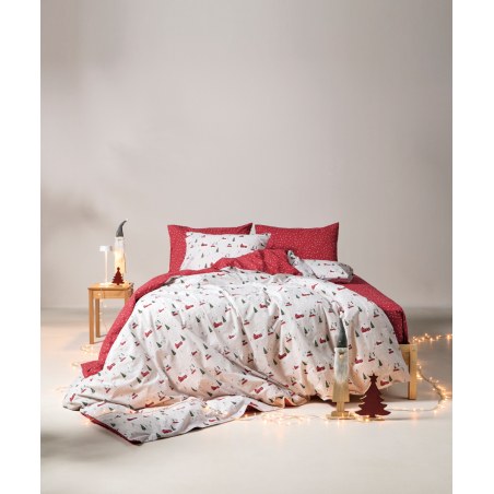 Σετ Παπλωματοθήκη Μονή 2 Τεμαχίων Kentia Feliz Off White-Red-Green-White 165x245