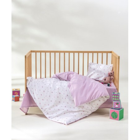 Σετ Σεντόνια Λίκνου 2 Τεμαχίων Kentia Flory White-Beige-Pink 70x120