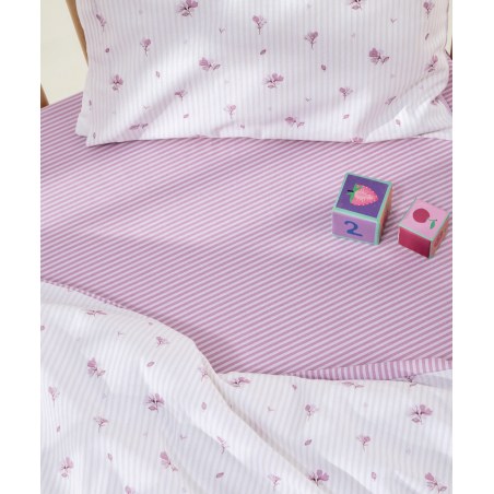 Σετ Σεντόνια Λίκνου 2 Τεμαχίων Kentia Flory White-Beige-Pink 70x120