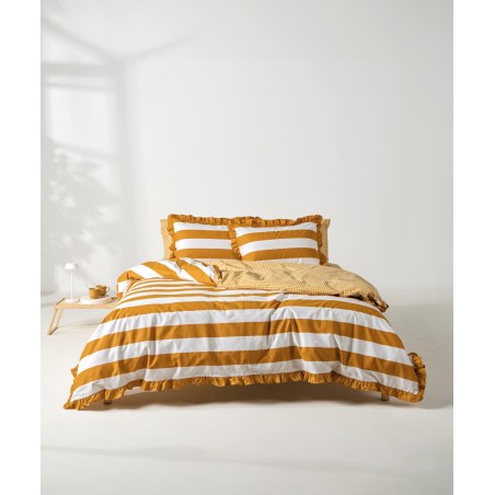 Σετ Παπλωματοθήκη Ημίδιπλη 2 Τεμαχίων Kentia Iokasti 03 Mustard-White 185x245