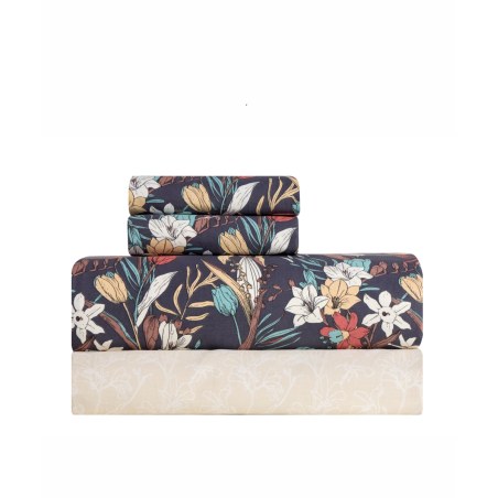 Σετ Σεντόνια Υπέρδιπλα 4 Τεμαχίων Kentia Liliver Dark Grey-White-Beige-Red-Green 240x270