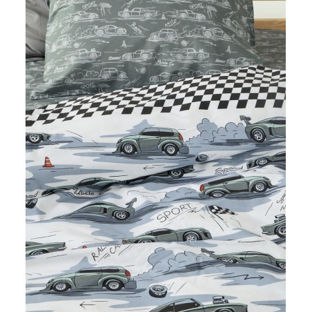 Σετ Παιδικά Σεντόνια Μονά 3 Τεμαχίων Kentia Lukas Grey-Black-White-Green 160x270