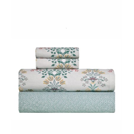 Σετ Σεντόνια Υπέρδιπλα 4 Τεμαχίων Kentia Marita Light Blue-Sage Green-Yellow Red-White 240x270