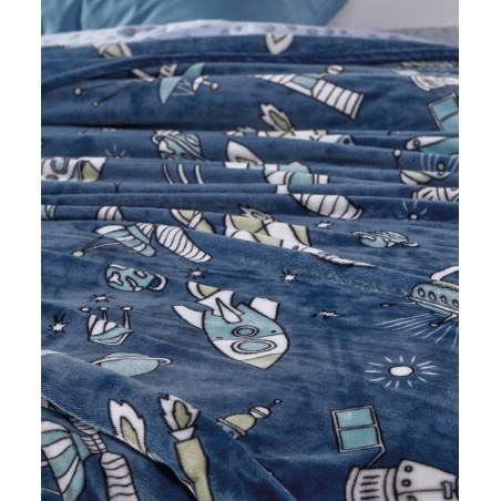 Παιδική Κουβέρτα Fleece Μονή Kentia Milky Dark Blue-White-Ciel-Green 160x220