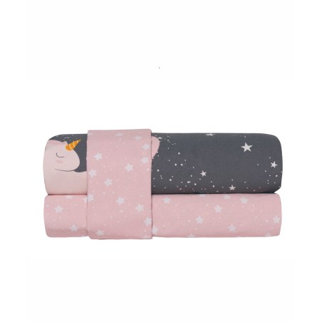 Σετ Παιδικά Σεντόνια Μονά 3 Τεμαχίων Kentia Nagoya Grey Brown- Pink- White 160x270