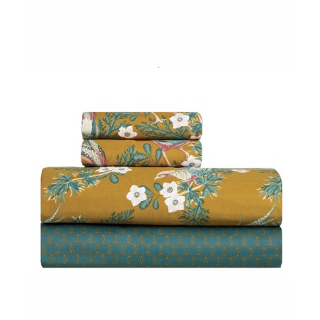 Σετ Σεντόνια King Size 4 Τεμαχίων Kentia Napoleon Mustard- Green- Ecru 270x270