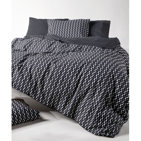 Σετ Παπλωματοθήκη Μονή 2 Τεμαχίων Kentia Satouma Black-Anthracite-White 165x245