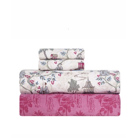 Σετ Σεντόνια King Size 4 Τεμαχίων Kentia Ugetsu 15 Beige-Green-Blue-Old Rose 270x270