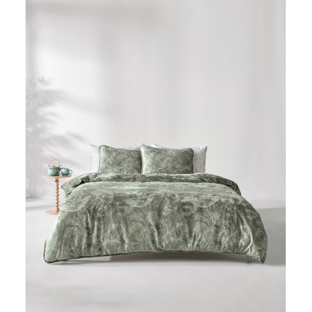 Σετ Παπλωματοθήκη Υπέρδιπλη 3 Τεμαχίων Kentia Vanessa Olive Green 220x240
