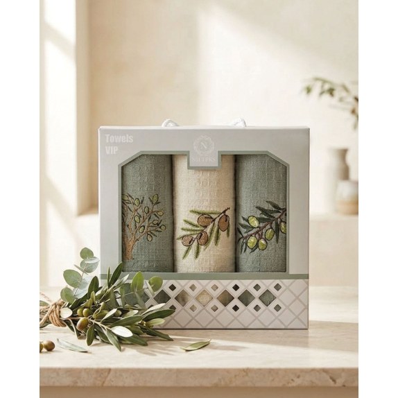 Σετ Πετσέτες Κουζίνας 3 Τεμαχίων Rythmos Olives 40x60
