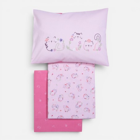 Σετ Σεντόνια Κούνιας 3 Τεμαχίων Nef-Nef Cats Are Perfect Pink 120x170