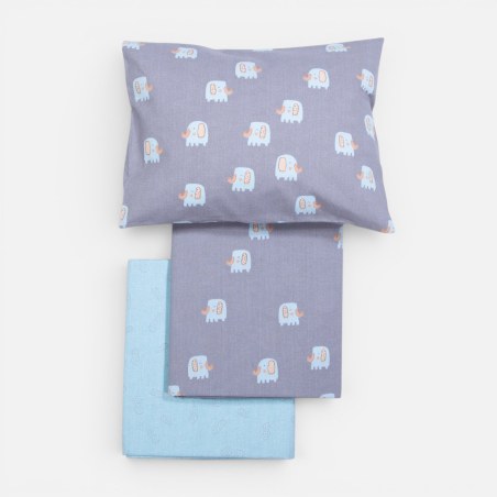 Σετ Σεντόνια Κούνιας 3 Τεμαχίων Nef-Nef Elephants 26 Grey 120x170