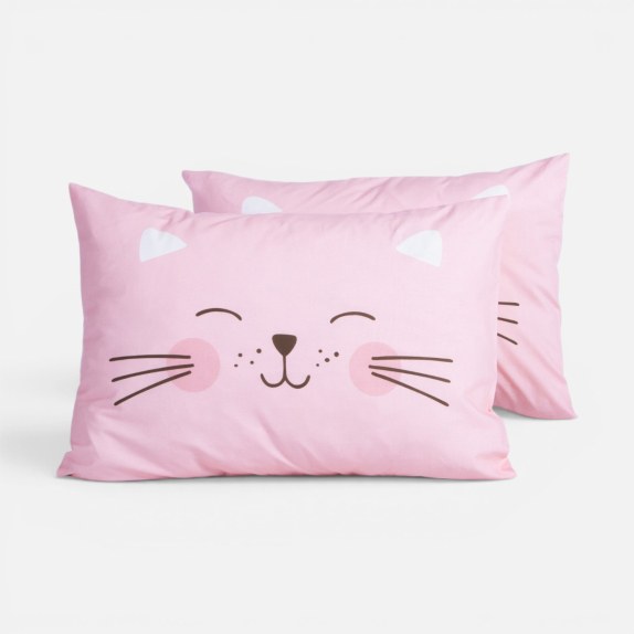 Παιδική Μαξιλαροθήκη Nef-Nef Happy Cat Pink 52x72