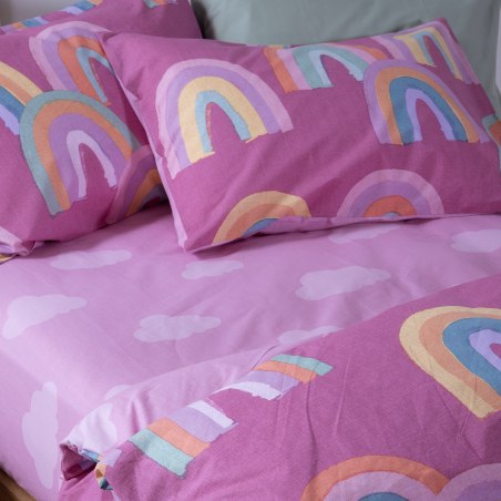 Σετ Παιδικά Σεντόνια Μονά 3 Τεμαχίων Nef-Nef Rainbow Mood Fuchsia 170x260