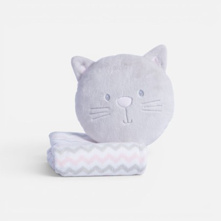 Κουβερτάκι με Μαξιλάρι Βρεφικό Fleece Nef-Nef Cat Ecru/Grey 75x100,30x28
