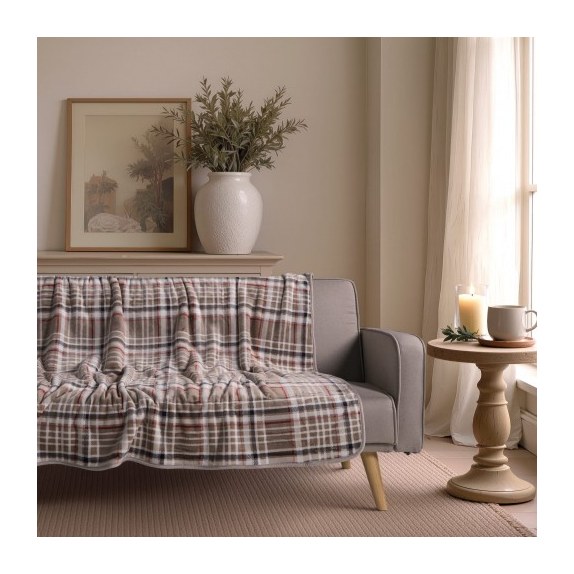 Ριχτάρι Teoran-Κουβέρτα Καναπέ Berries 02 Beige - 130 x...