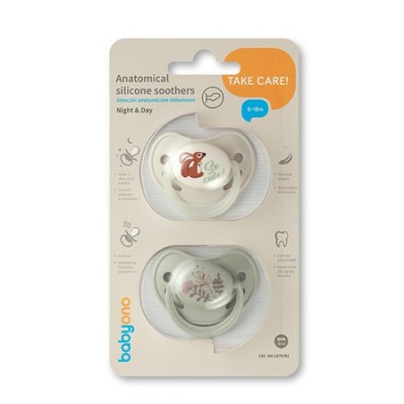 Ανατομικές πιπίλες σιλικόνης BabyOno BabyOno Day & Night BabyOno Day & Night 6-18m BN1670/02
