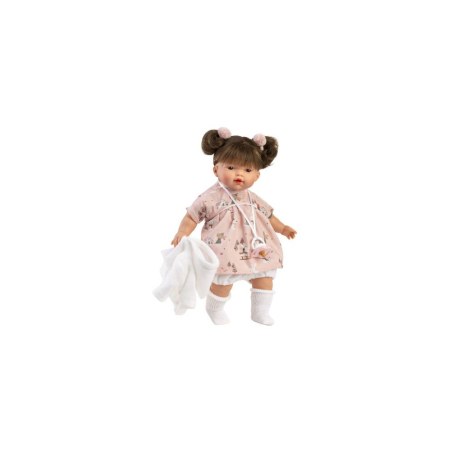 Κούκλα 33 cm Καστανή με Ροζ Φόρεμα Llorens Dolls LIO-33166