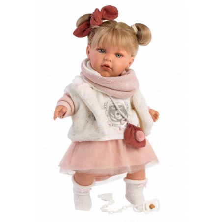 Κούκλα 42 cm Ξανθιά με Ροζ Φούστα και Κόκκινο Τσαντάκι Llorens Dolls LIO-42402
