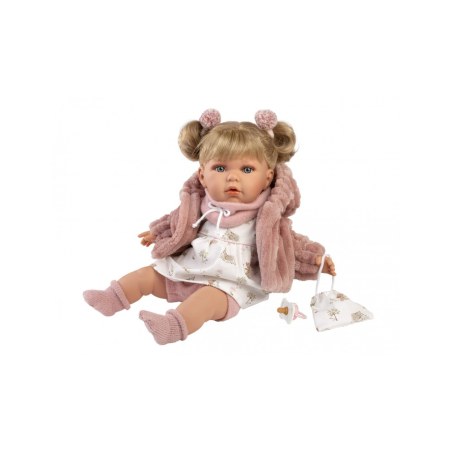 Κούκλα 42 cm Ξανθιά με Ροζ Φόρεμα και Γουνάκι Llorens Dolls LIO-42408