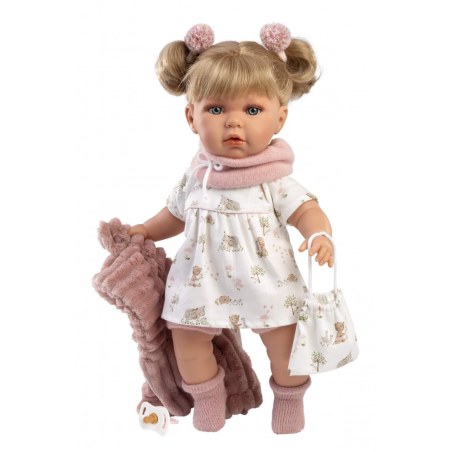Κούκλα 42 cm Ξανθιά με Ροζ Φόρεμα και Γουνάκι Llorens Dolls LIO-42408