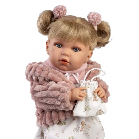 Κούκλα 42 cm Ξανθιά με Ροζ Φόρεμα και Γουνάκι Llorens Dolls LIO-42408