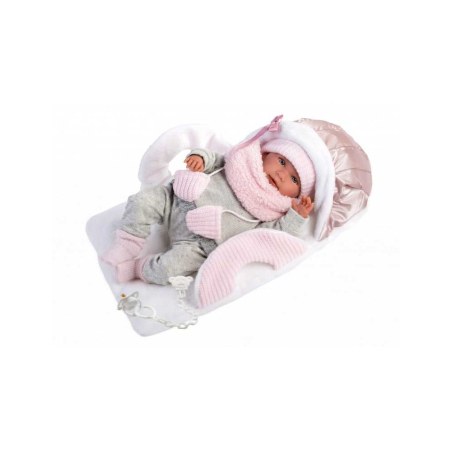 Κούκλα Newborn 42 cm με Ροζ και Λευκά Ρούχα, Καλαθούνα και Λειτουργία Κλάματος Llorens Dolls LIO-74004