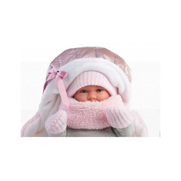 Κούκλα Newborn 42 cm με Ροζ και Λευκά Ρούχα,...