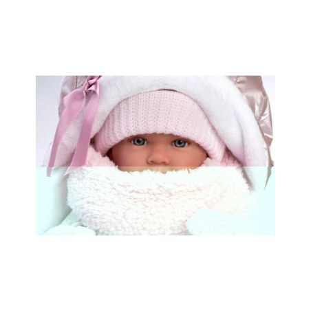 Κούκλα Newborn 42 cm με Ροζ και Λευκά Ρούχα, Καλαθούνα και Λειτουργία Κλάματος Llorens Dolls LIO-74004