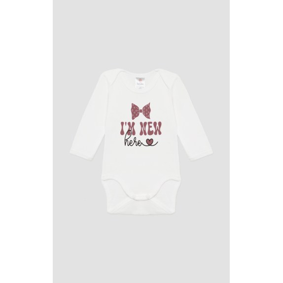 Βρεφικό Κορμάκι Μακρυμάνικο Λευκό Pretty Baby "I'm New Here"