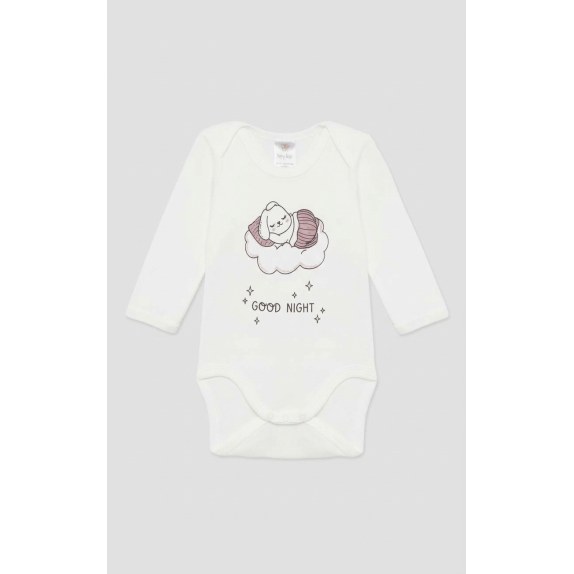 Βρεφικό Κορμάκι Μακρυμάνικο Λευκό Pretty Baby "GOOD NIGHT"